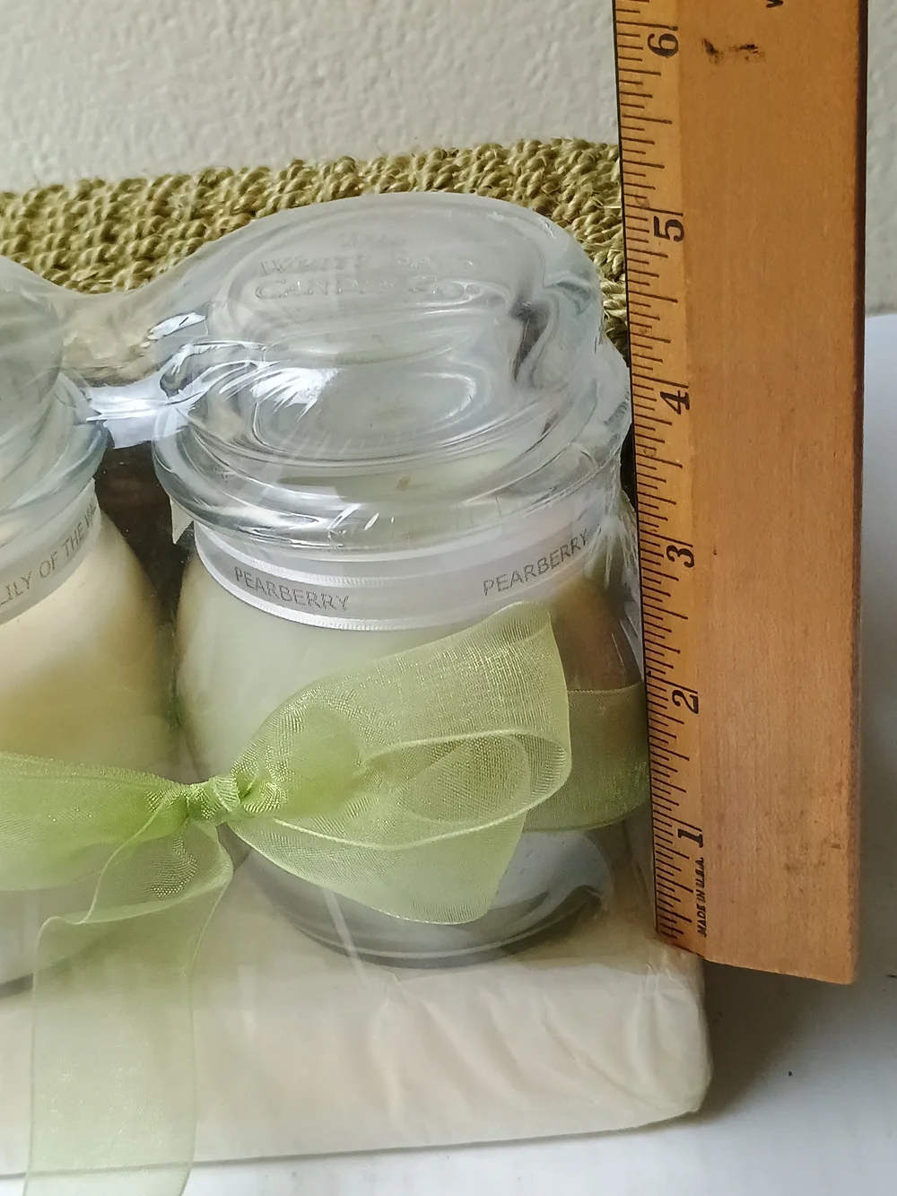 Green Woven Basket Gift Set with Two Cream Jar Candles - Pearberry Lily Of The V
